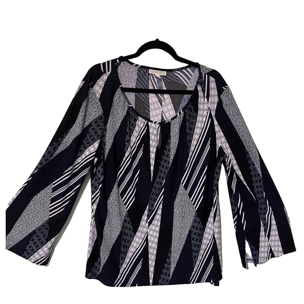Dana Buchman Multi-Colored Scoop Neck Long Sleeve Pullover Stretch Blouse‎ sz XL